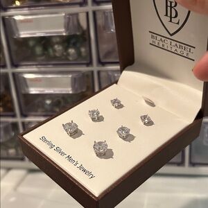 Blac label men Silver Stud Earrings Set